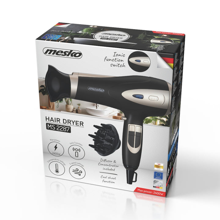 Mesko Haartrockner, Ionenfunktion, Diffusor, Leistung 2200 W, schwarz, MS 2287