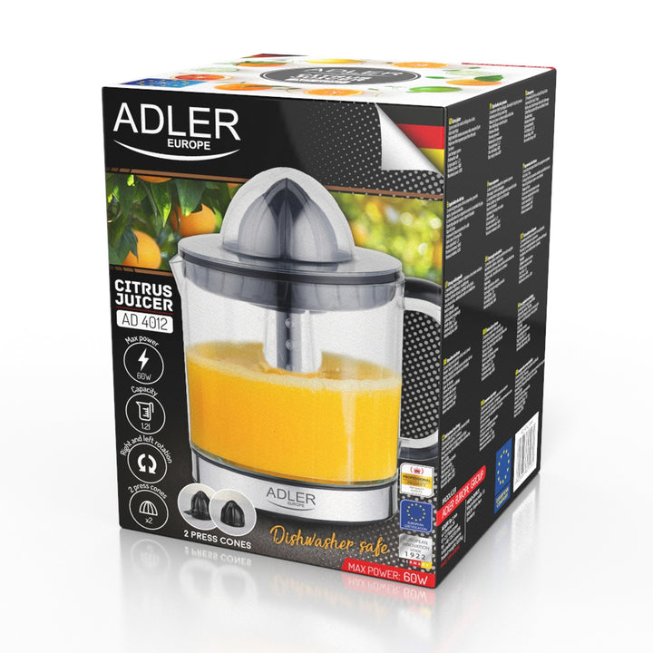 Adler Zitruspresse, Fassungsvermögen 1,2 l, maximale Leistung 60 W, schwarz, AD 4012