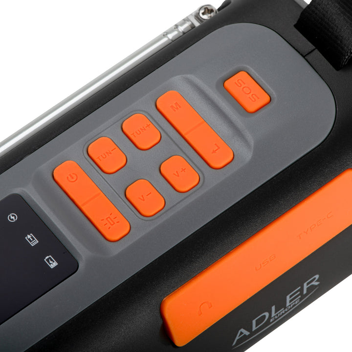 Adler Notfallradio mit Solarpanel, Kurbel und Powerbank, Bluetooth 5.0, 4-W-LED-Taschenlampe, 4500 mAh, AD 1920
