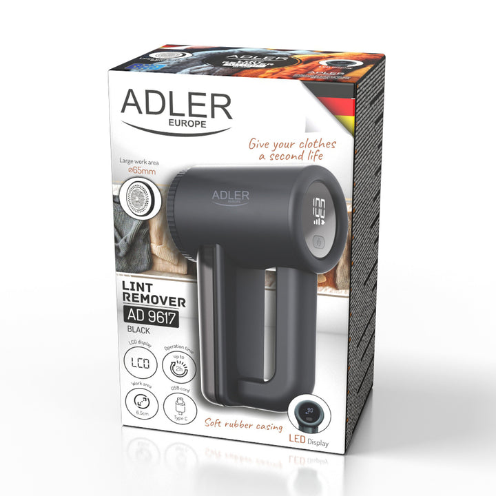 Adler Stoffrasierer, LCD-Display, 3 Geschwindigkeitsstufen, schwarz, AD 9617 black