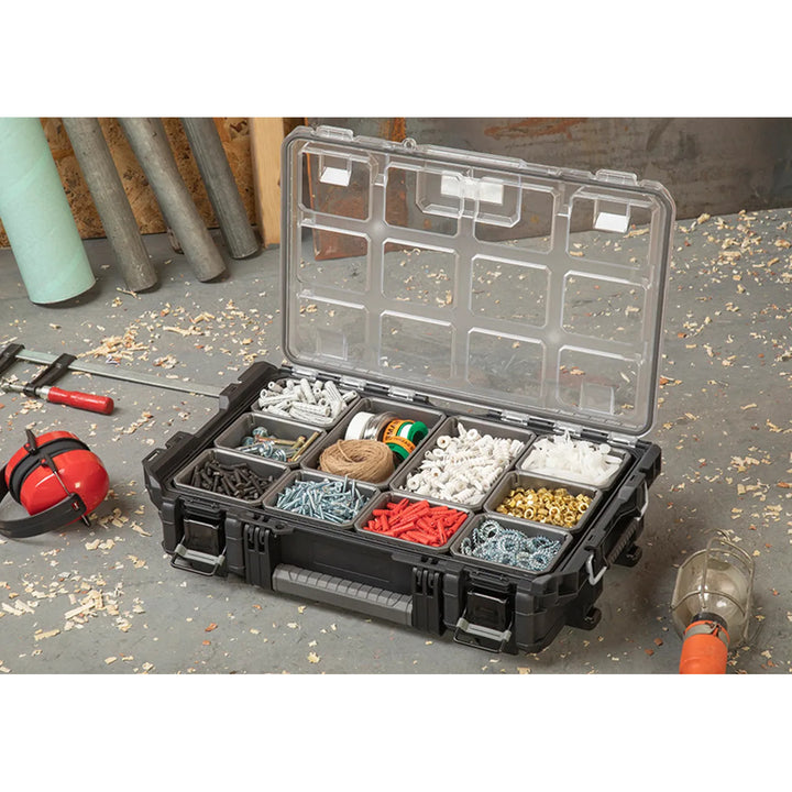 Werkzeugkiste Keter ROC Pro Gear 1.0, Fassungsvermögen über 13 Liter, transparenter und robuster Deckel, staub- und wasserdichte Dichtung, Metallverschlüsse, 257190