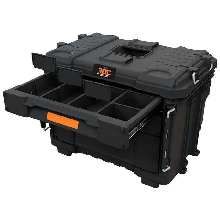 Keter ROC Pro Gear 2.0 XL-Werkzeugkasten, mit drei Schubladen, integrierten Trennwänden, Platz für ein Vorhängeschloss, Verschlüssen an der Vorderseite, 259671