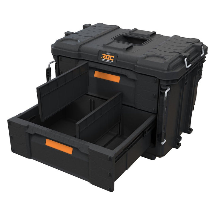Keter ROC Pro Gear 2.0 XL-Werkzeugkasten, mit zwei Schubladen, integrierten Trennwänden, Platz für ein Vorhängeschloss, Verschlüssen an der Vorderseite, 259841