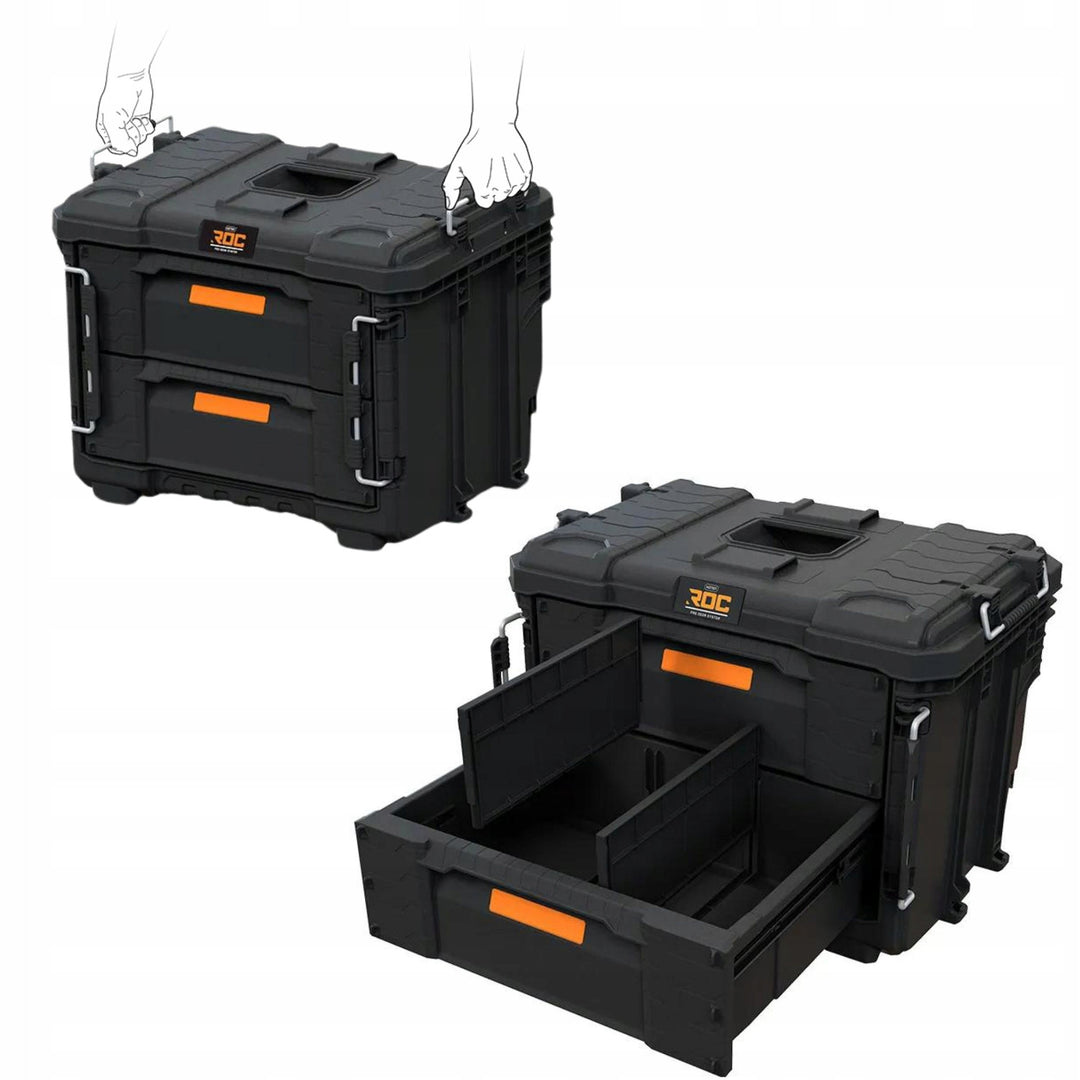 Keter ROC Pro Gear 2.0 XL-Werkzeugkasten, mit zwei Schubladen, integrierten Trennwänden, Platz für ein Vorhängeschloss, Verschlüssen an der Vorderseite, 259841