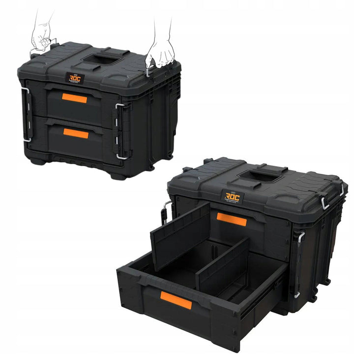 Keter ROC Pro Gear 2.0 XL-Werkzeugkasten, mit zwei Schubladen, integrierten Trennwänden, Platz für ein Vorhängeschloss, Verschlüssen an der Vorderseite, 259841