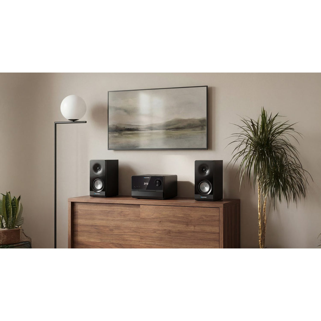 Blaupunkt Micro-Stereoanlage, 100 W RMS Leistung, DAB+-Tuner, LED-Display, FM-Radio, Teleskopantenne im Lieferumfang enthalten, HDMI-ARC-Anschluss, CD/MP3/USB/BT, Uhr mit Weckfunktion, MS49DAB