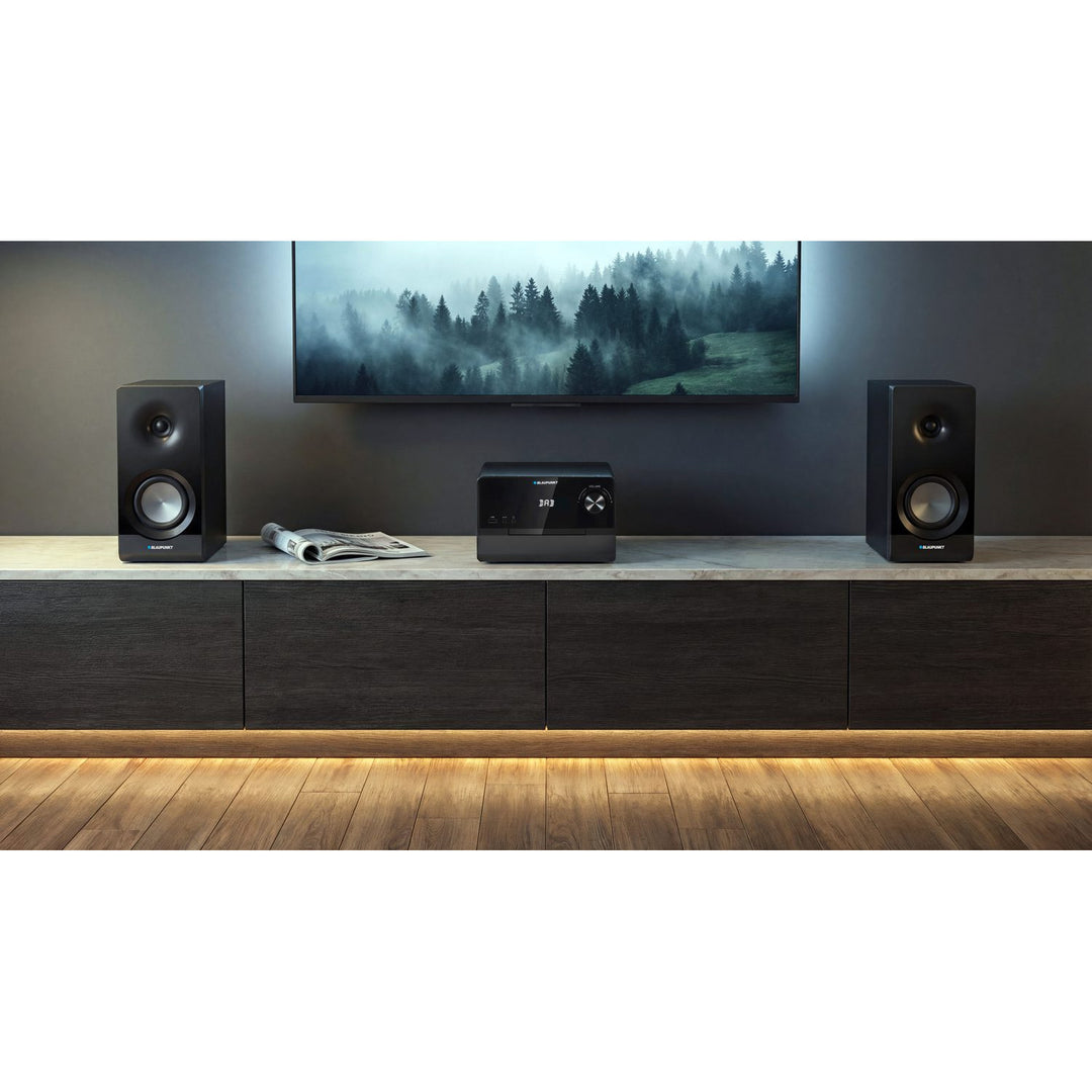 Blaupunkt Micro-Stereoanlage, 100 W RMS Leistung, DAB+-Tuner, LED-Display, FM-Radio, Teleskopantenne im Lieferumfang enthalten, HDMI-ARC-Anschluss, CD/MP3/USB/BT, Uhr mit Weckfunktion, MS49DAB