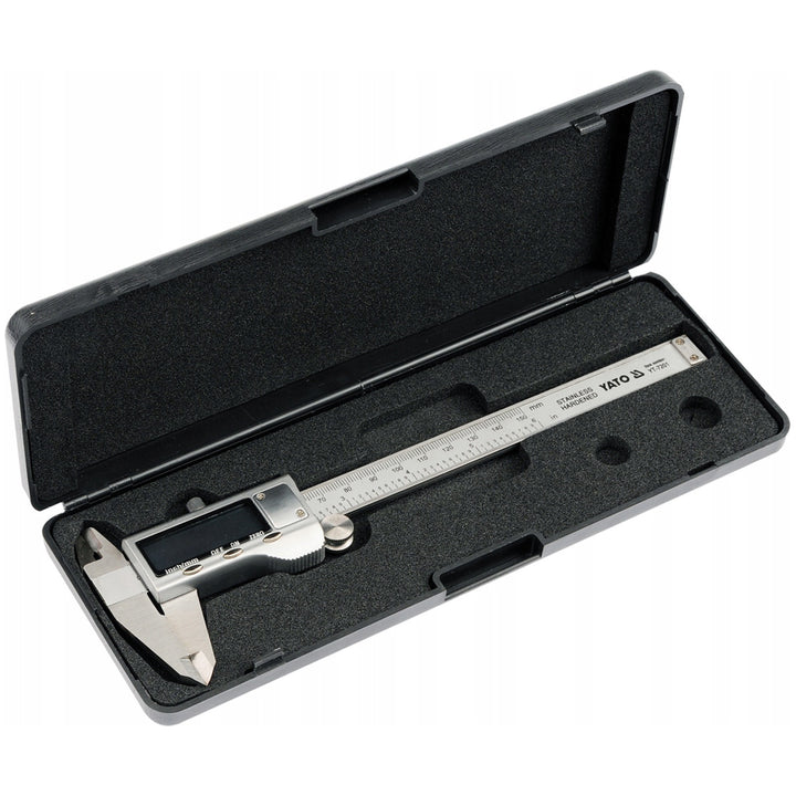 Elektronischer Messschieber Yato, aus Edelstahl, Genauigkeit 0,02 mm, Messbereich 0-150 mm, Skala angepasst an das metrische und Zollsystem, YT-7201