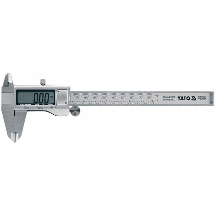 Elektronischer Messschieber Yato, aus Edelstahl, Genauigkeit 0,02 mm, Messbereich 0-150 mm, Skala angepasst an das metrische und Zollsystem, YT-7201