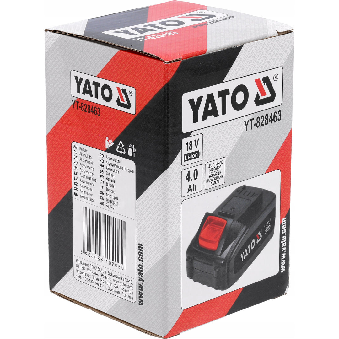 Yato-Akku für Elektrowerkzeuge, für die 18-V-Serie, Energie 72 Wh, max. Ausgangsstrom 60 A, Li-Ion 4 Ah, YT-828463