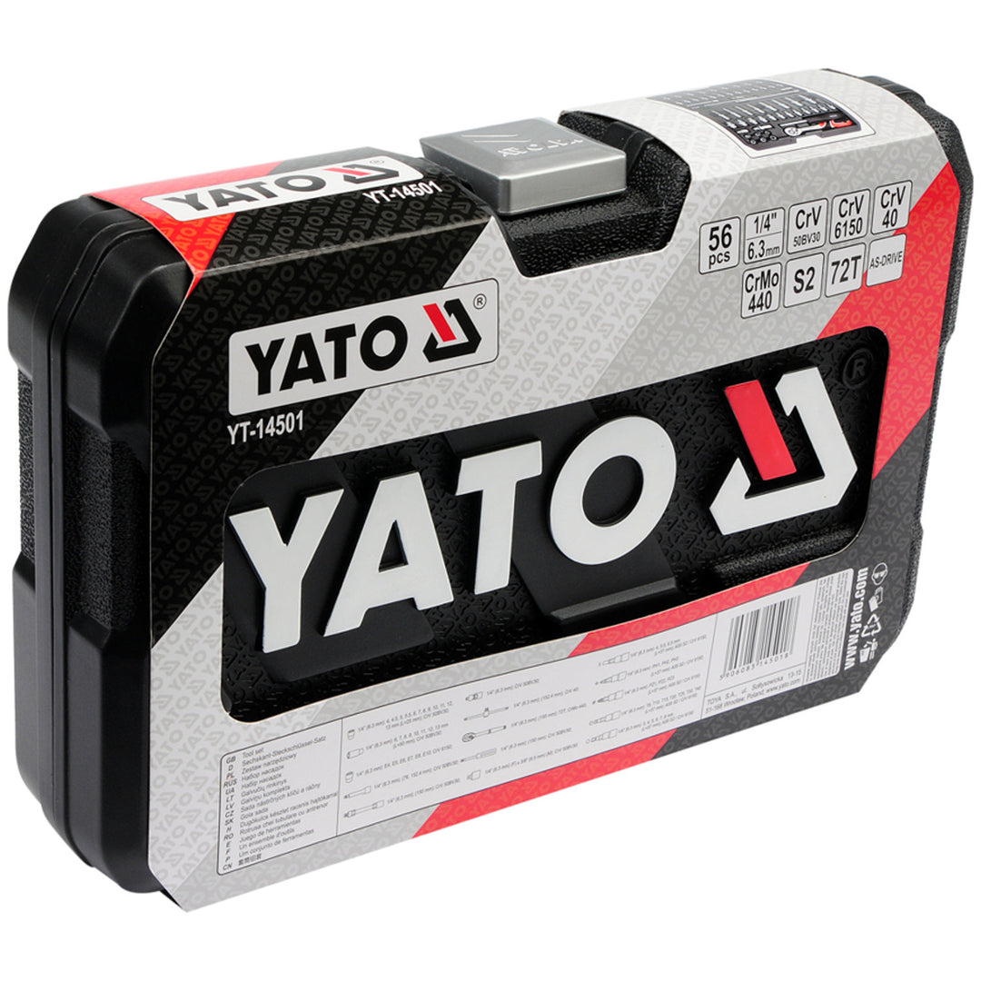 Professionelles Werkzeugset von Yato, Steckschlüssel und Steckschlüsseleinsätze, aus Chrom-Vanadium-Stahl, 56-teilig, Steckschlüsseleinsätze mit AS-Drive-System, im Koffer, YT-14501