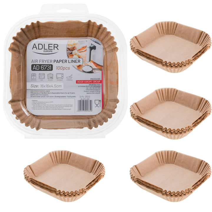 Papier-Einsätze für Fritteuse, Airfryer, Adler, 16 cm, bis 240 °C, biologisch abbaubar, 500 Stück, AD 6731