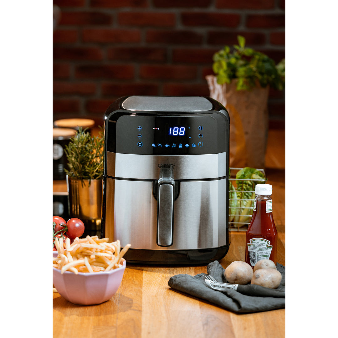 Fettfreie Fritteuse, 9 Programme, 5,0 l, Airfryer, Camry CR 6311 + Papier-Einsätze für die Fritteuse, 16 cm, biologisch abbaubar, 100 Stück