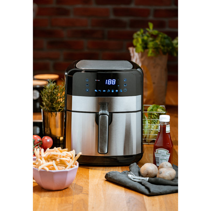 Fettfreie Fritteuse, 9 Programme, 5,0 l, Airfryer, Camry CR 6311 + Papier-Einsätze für die Fritteuse, 16 cm, biologisch abbaubar, 100 Stück