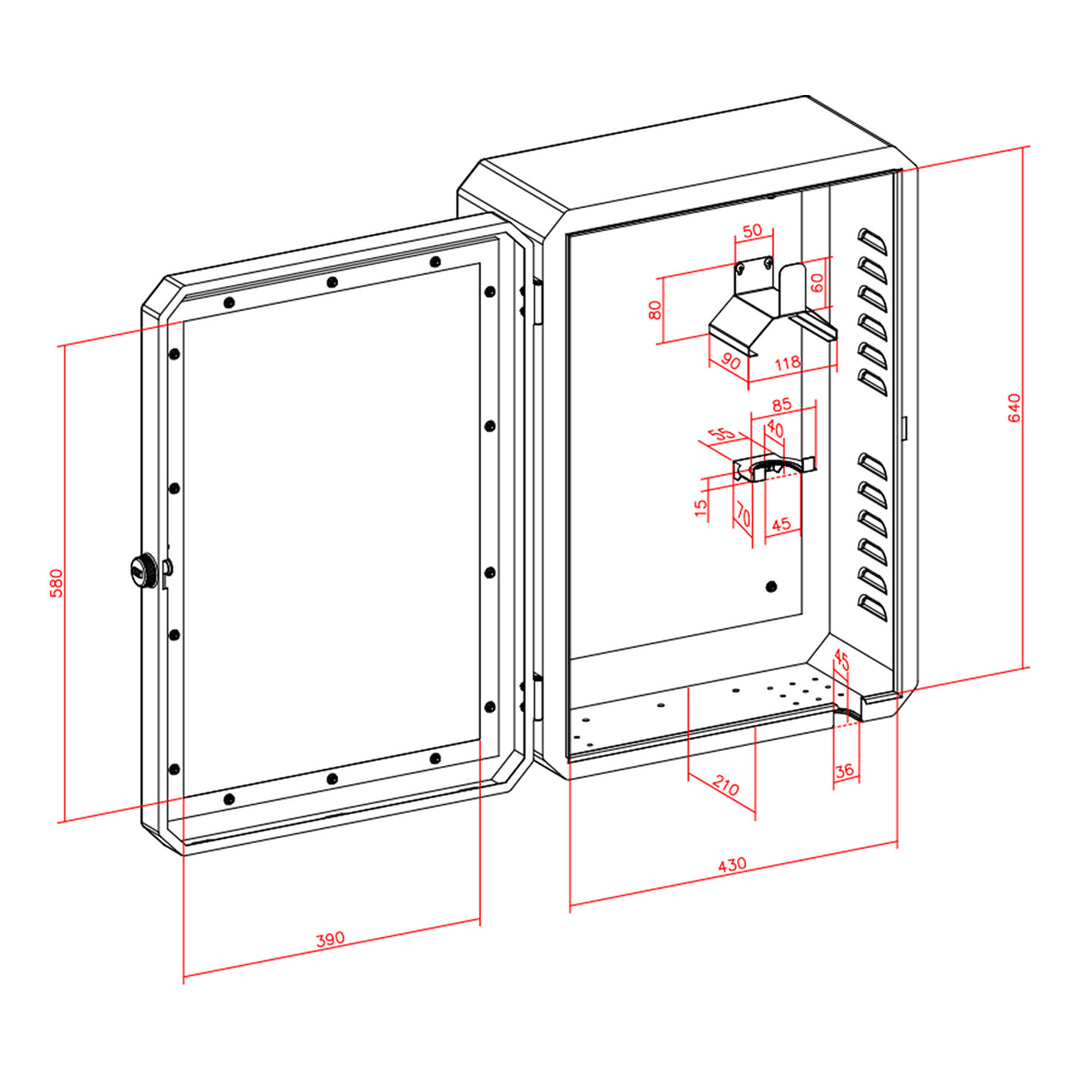 Maclean-Schrank für EV-Ladegeräte, wasserdicht nach IP65, Stahl + gehärtetes Glas, Abmessungen 70 x 50 x 25 cm, MC-900