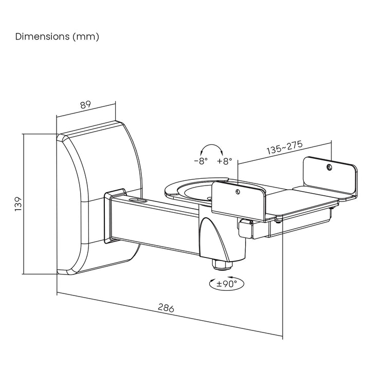 Halterungsset für Maclean-Lautsprecher, universell einsetzbar, vertikal verstellbar von +8° bis -8° und horizontal von +90° bis -90°, max. 15 kg, MC-917