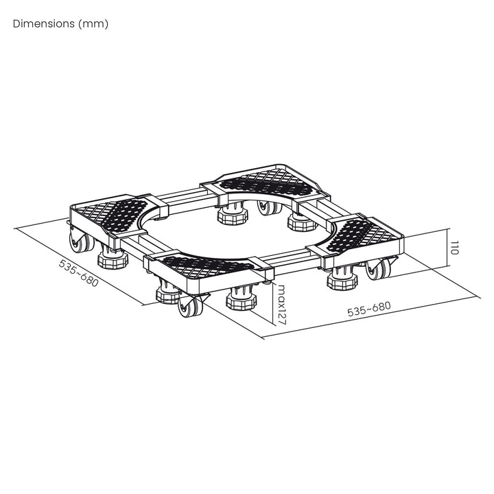 Moble Transportplattform für Haushaltsgeräte von Maclean, mit Feststellbremse, Breite 535–680 mm, universell einsetzbar, zum Transport von Haushaltsgeräten, bis zu 400 kg, MC-217