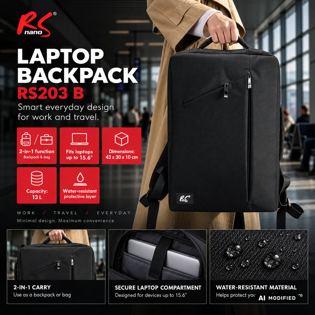 NanoRS Laptop-Rucksack, 15,6", schwarz, 43 x 30 x 10, wasserabweisend RS203 B