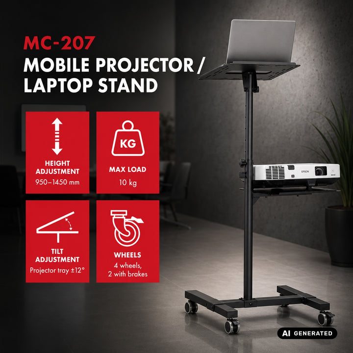 Moble Projektor-/Laptop-Tisch „Maclean“, höhenverstellbar, aus Stahl, max. 10 kg, MC-207