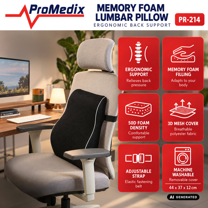 Promedix-Lendenkissen aus Memory-Schaum, 44 x 37 x 12 cm, Schaumdichte: 50D, PR-214