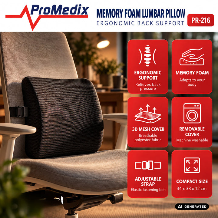 Promedix-Lendenkissen aus Memory-Schaum, 34 x 33 x 12 cm, Schaumdichte: 50D, PR-216