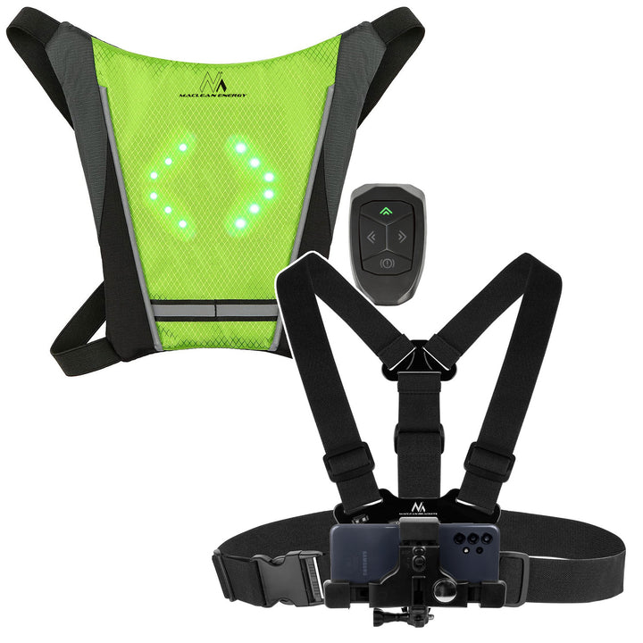 Rucksack mit LED-Signalleuchte, mit Fernbedienung, wasserdicht: Fernbedienung IPx5, Rucksack IPX2 + Sportgurt für das Smartphone Maclean MC-445