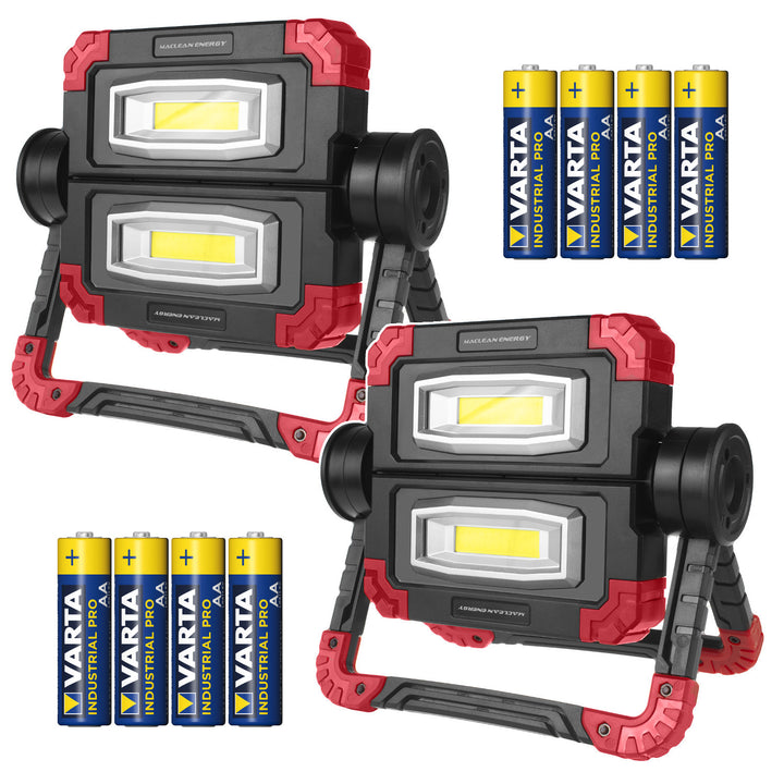 LED-Arbeitsleuchte COB Maclean, 300 lm, 3 Leuchtmodi, Farbtemperatur 6500 K, MCE439 2 Stück + 8x Varta Industrial AA-Batterien