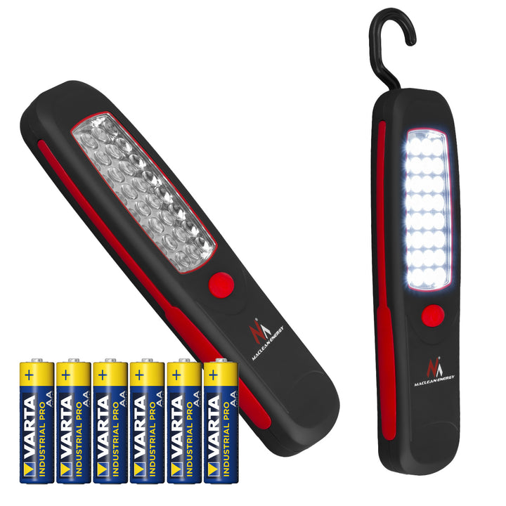 Werkstattlampe 24 LED Maclean, Magnet, Haken, MCE03 2 Stück + 6x Batterie Varta Industrial LR6/AA R-06