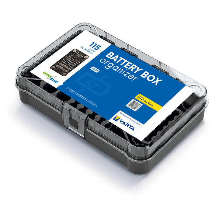 Batterie-Organizer GreenBlue Varta Box GB189 + 22x AA-Batterie Varta Industrial + 25x AAA-Batterie Varta Industrial + 4x CR2032-Lithium-Batterie Varta