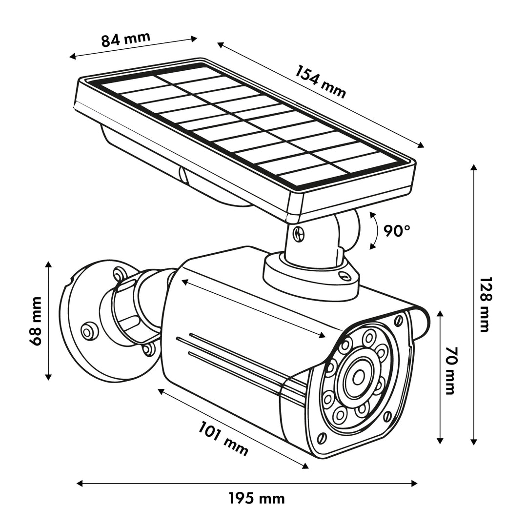 Solarbetriebene Attrappe einer Überwachungskamera, blinkende LED, Bewegungsmelder, LED-Beleuchtung, kostenloser Aufkleber, SOL1800S/B