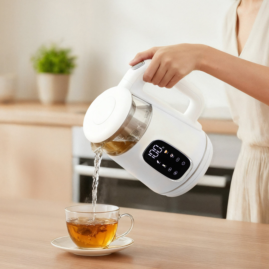 Elektrischer Wasserkocher aus Glas mit Temperaturregelung 1,7 l, LED, 40–100 °C, Adler AD 1305 WS weiß
