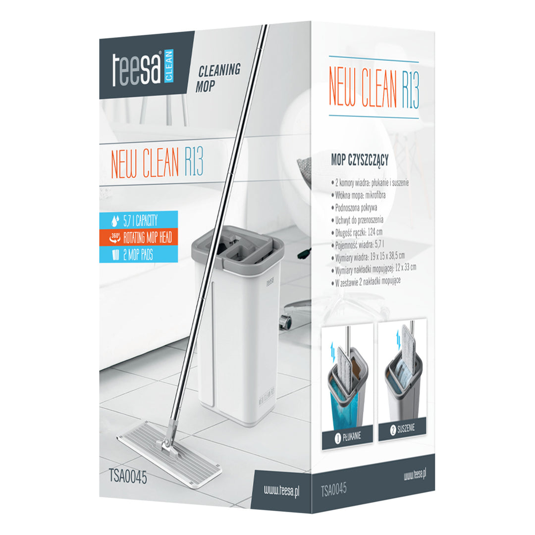 Teesa Flachmopp, Zwei-Kammer-Eimer, Fassungsvermögen 5,7 l, New Clean R13, Teesa