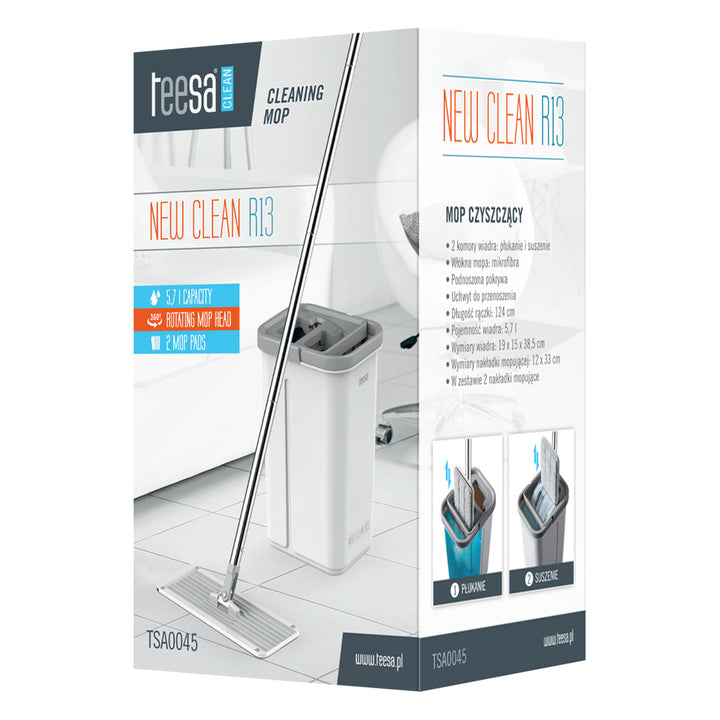 Teesa Flachmopp, Zwei-Kammer-Eimer, Fassungsvermögen 5,7 l, New Clean R13, Teesa