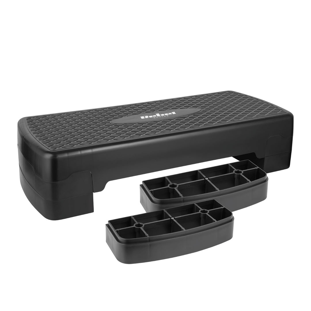 Aerobic- und Fitness-Step Rebel Active, 3 Stufen, 68 cm, schwarz, RBA-3227-BK