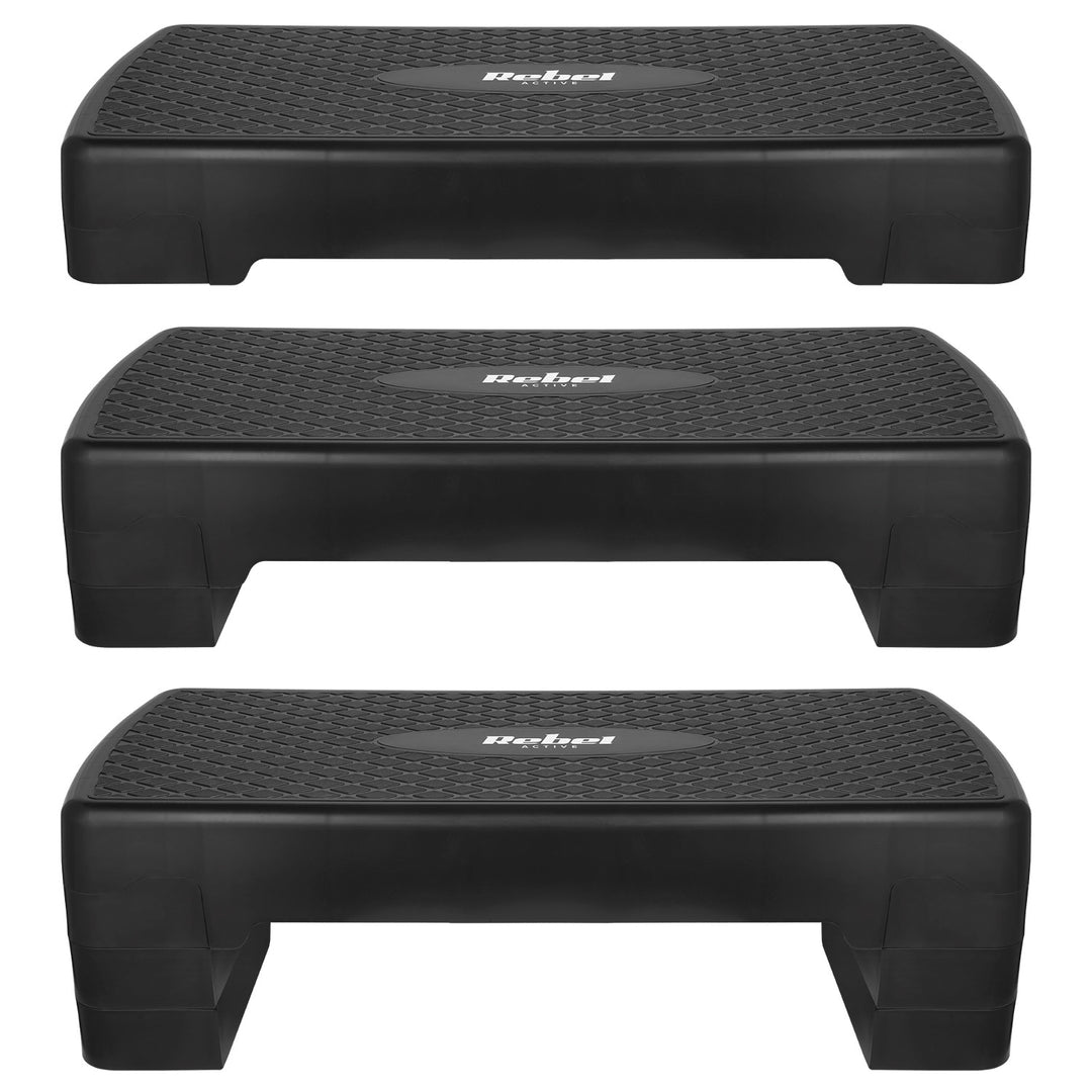 Aerobic- und Fitness-Step Rebel Active, 3 Stufen, 68 cm, schwarz, RBA-3227-BK