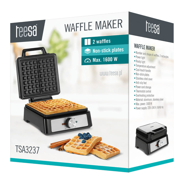 Waffeleisen Teesa, für 2 Waffeln, Leistung 1600 W, Leistungsregulierung, TSA3237