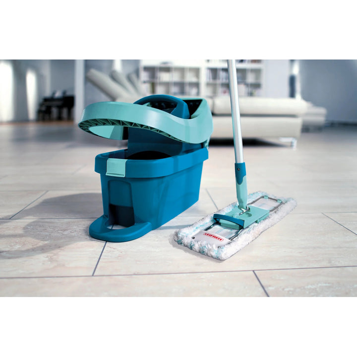 Leifheit Profi-Set, Mopp und Eimer auf Rollen, Auswringen mit dem Fuß, einfaches Entleeren, Fassungsvermögen 8 l, Micro-Duo-Bezug, 55096