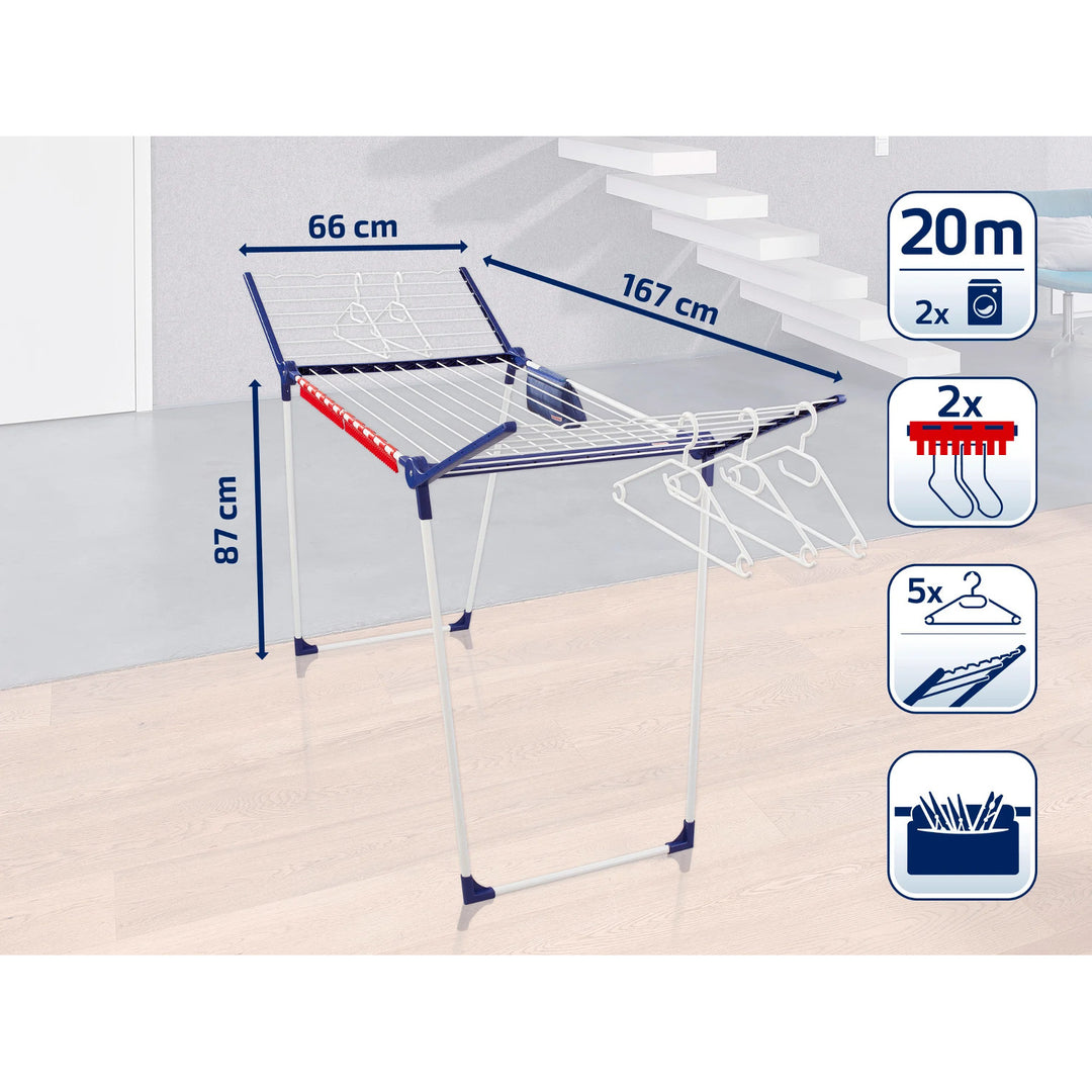 Wäscheständer Pegasus 200 Solid Comfort von Leifheit, Leinenlänge 20 m, rutschfeste Füße, wetterfest, 2 Wäschehalter, 81516