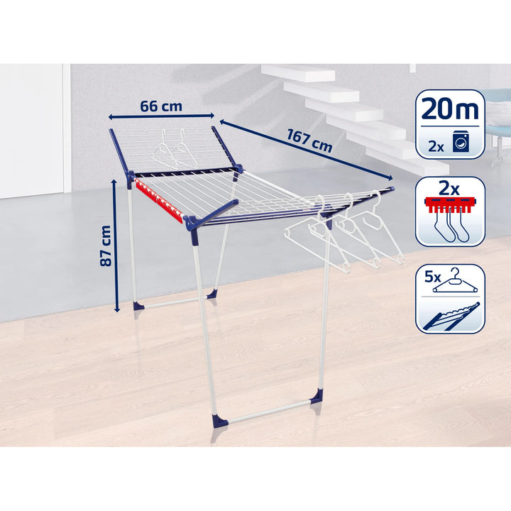Pegasus 200 Solid Wäscheständer von Leifheit, 20 m Leinenlänge, stabile parallele Beine, wetterfest, 2 Wäschehalter, 81520