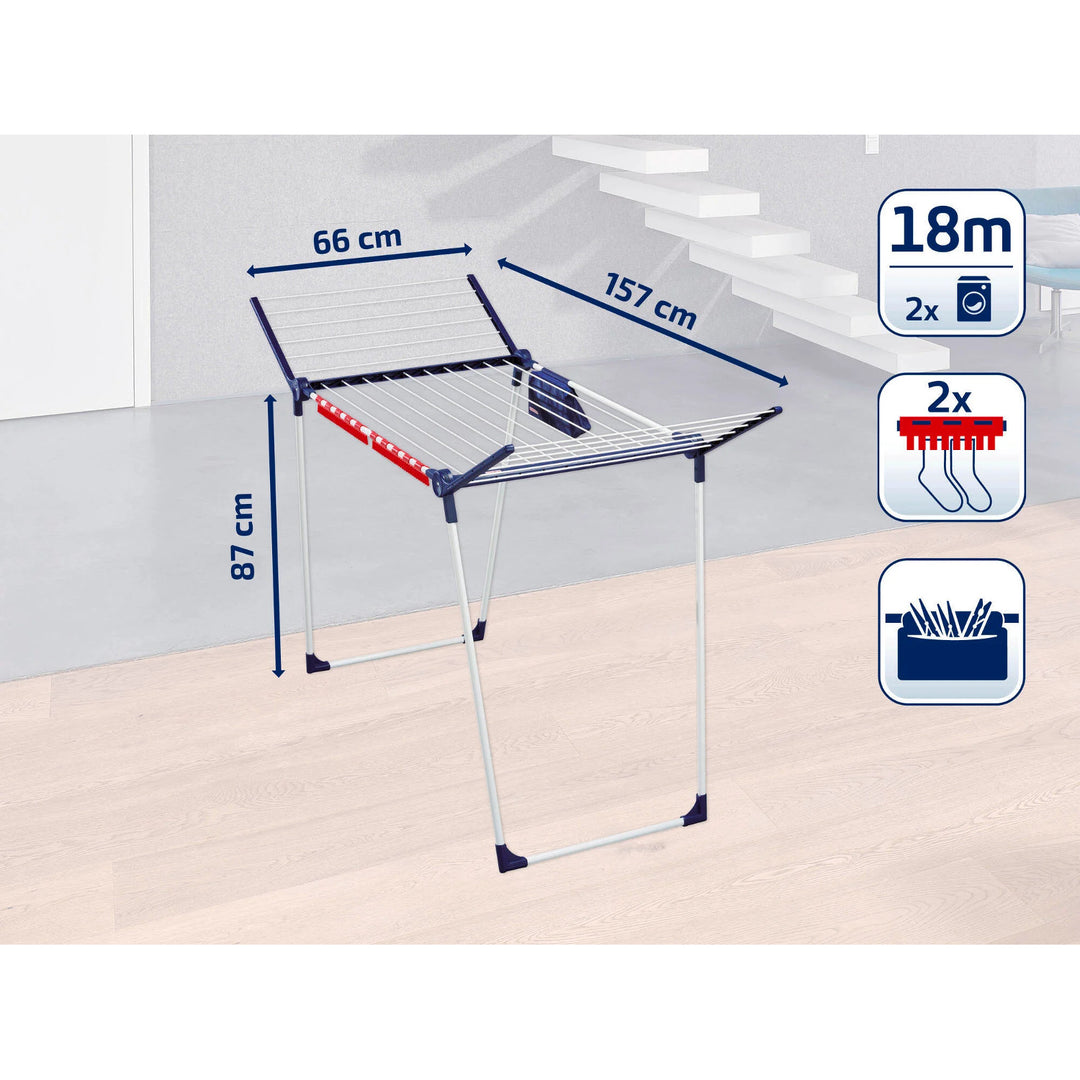 Pegasus 180 Solid Plus Wäscheständer von Leifheit, Leinenlänge 18 m, stabile parallele Standbeine, wetterfest, 2 Wäscheklammern, 81510