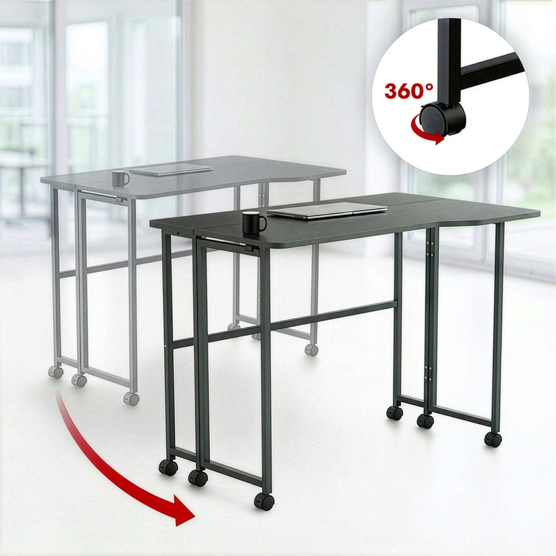 Klappbarer Schreibtisch „Maclean“, schwarz, fahrbar, 100 x 65 cm, max. 50 kg, eckig, L-Form, MC-1250 L/B