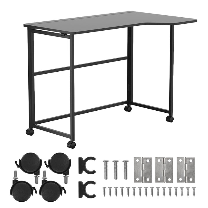 Klappbarer Schreibtisch „Maclean“, schwarz, fahrbar, 100 x 65 cm, max. 50 kg, eckig, L-Form, MC-1250 L/B