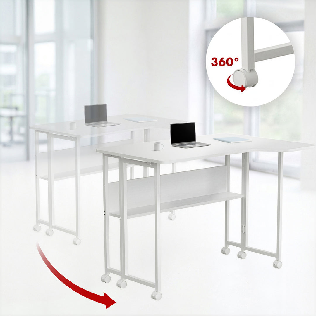 Klappbarer Schreibtisch „Maclean“, weiß, mobil, 100 x 65 cm, max. 50 kg, eckig, L-Form, MC-1250 L/W