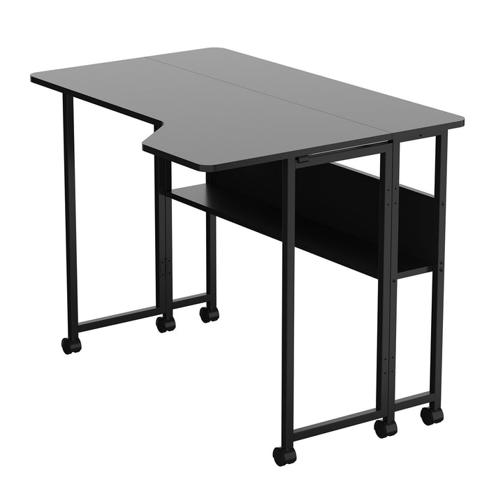 Klappschreibtisch / Beistelltisch Maclean, schwarz, fahrbar, 100 x 73 cm, max. 50 kg, eckig, L-Form, MC-126 L/B