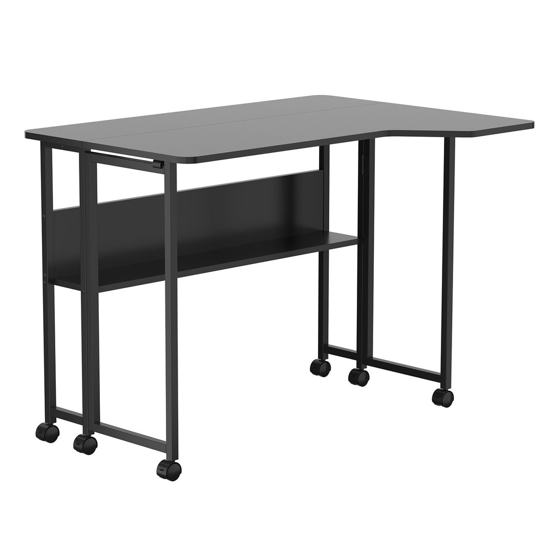 Klappschreibtisch / Beistelltisch Maclean, schwarz, fahrbar, 100 x 73 cm, max. 50 kg, eckig, L-Form, MC-126 L/B