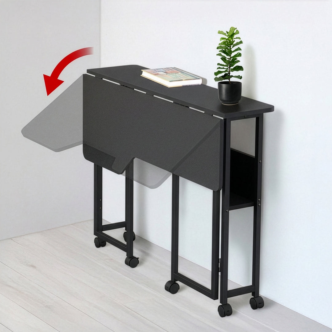 Klappschreibtisch / Beistelltisch Maclean, schwarz, fahrbar, 100 x 73 cm, max. 50 kg, eckig, L-Form, MC-126 L/B