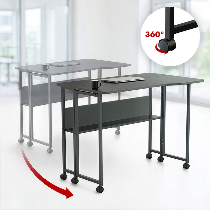 Klappschreibtisch / Beistelltisch Maclean, schwarz, fahrbar, 100 x 73 cm, max. 50 kg, eckig, L-Form, MC-126 L/B