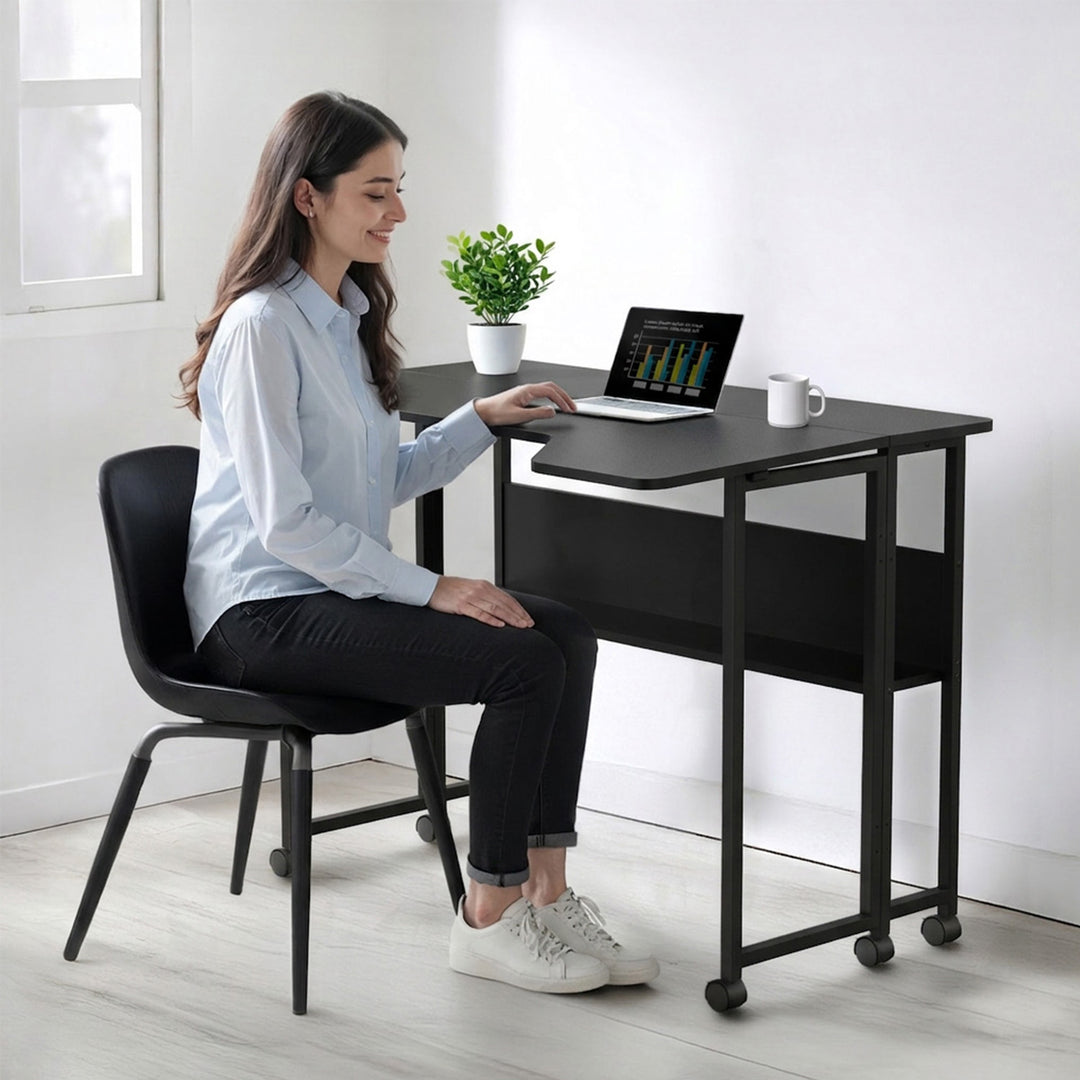 Klappschreibtisch / Beistelltisch Maclean, schwarz, fahrbar, 100 x 73 cm, max. 50 kg, eckig, L-Form, MC-126 L/B