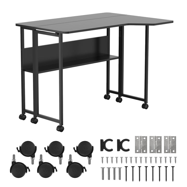 Klappschreibtisch / Beistelltisch Maclean, schwarz, fahrbar, 100 x 73 cm, max. 50 kg, eckig, L-Form, MC-126 L/B