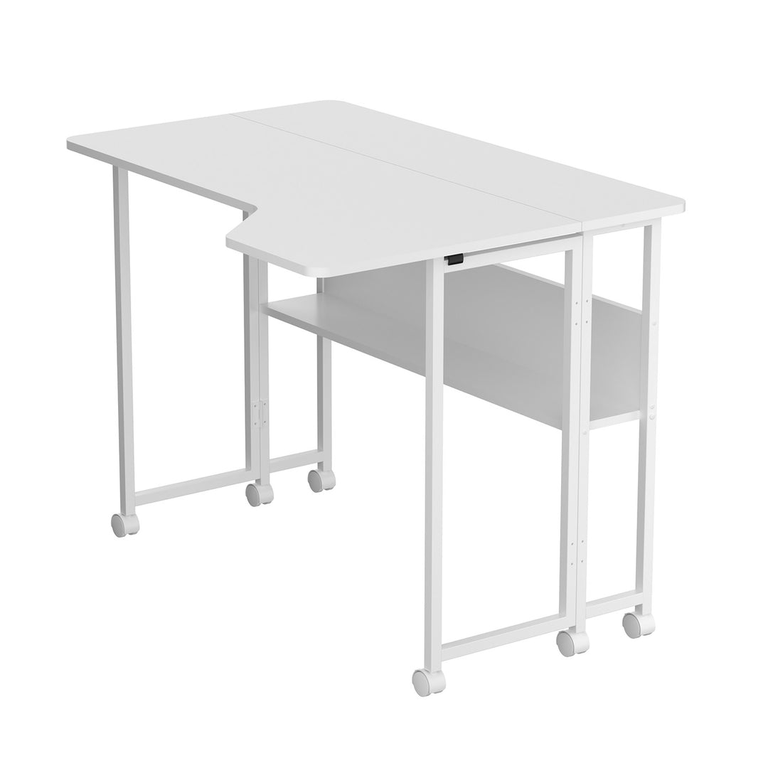 Klappschreibtisch / Beistelltisch Maclean, weiß, mobil, 100 x 73 cm, max. 50 kg, eckig, L-Form, MC-126 L/W